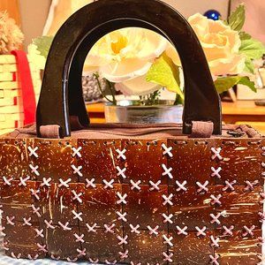 Vintage handmade coconut shell small hand bag.